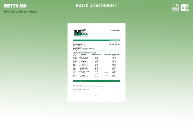 модерен стил шаблон ексел за извод од банка на Бенин Банка на Африка
